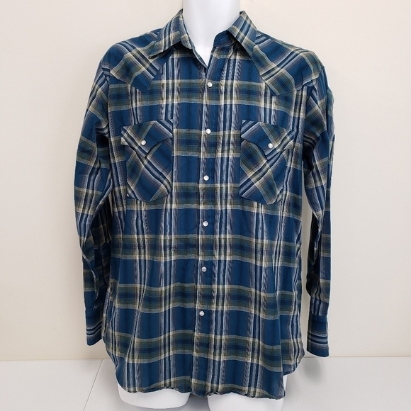 Plains Western Wear Mens Pearl Snap Button Down Long Sleeve Size Medium - Picture 1 of 6